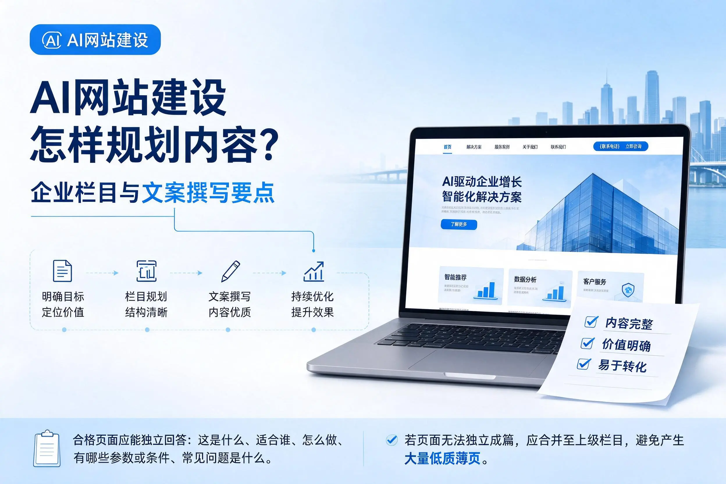 AI网站建设怎样规划内容？宿州企业栏目与文案撰写要点